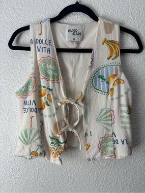 Paper Heart Italia Graphic Tie-Front Crop Top